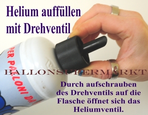 Mini-Heliumflasche, Drehventil, Dosierung des Heliumgases